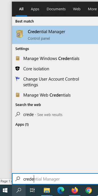 Go to Credential Manager using Windows search